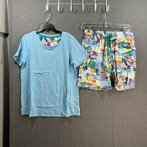 Cuddl Duds Cotton Core Scoop Tee and Shorts Pajama Set LightBlue/Pstod, Small